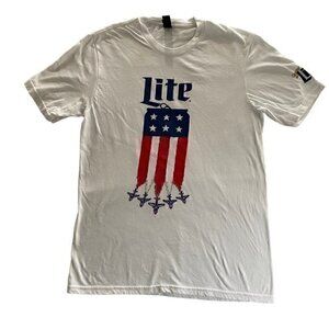 Miller Lite District Mens T-Shirt Short Sleeves White Graphic Print Size Small